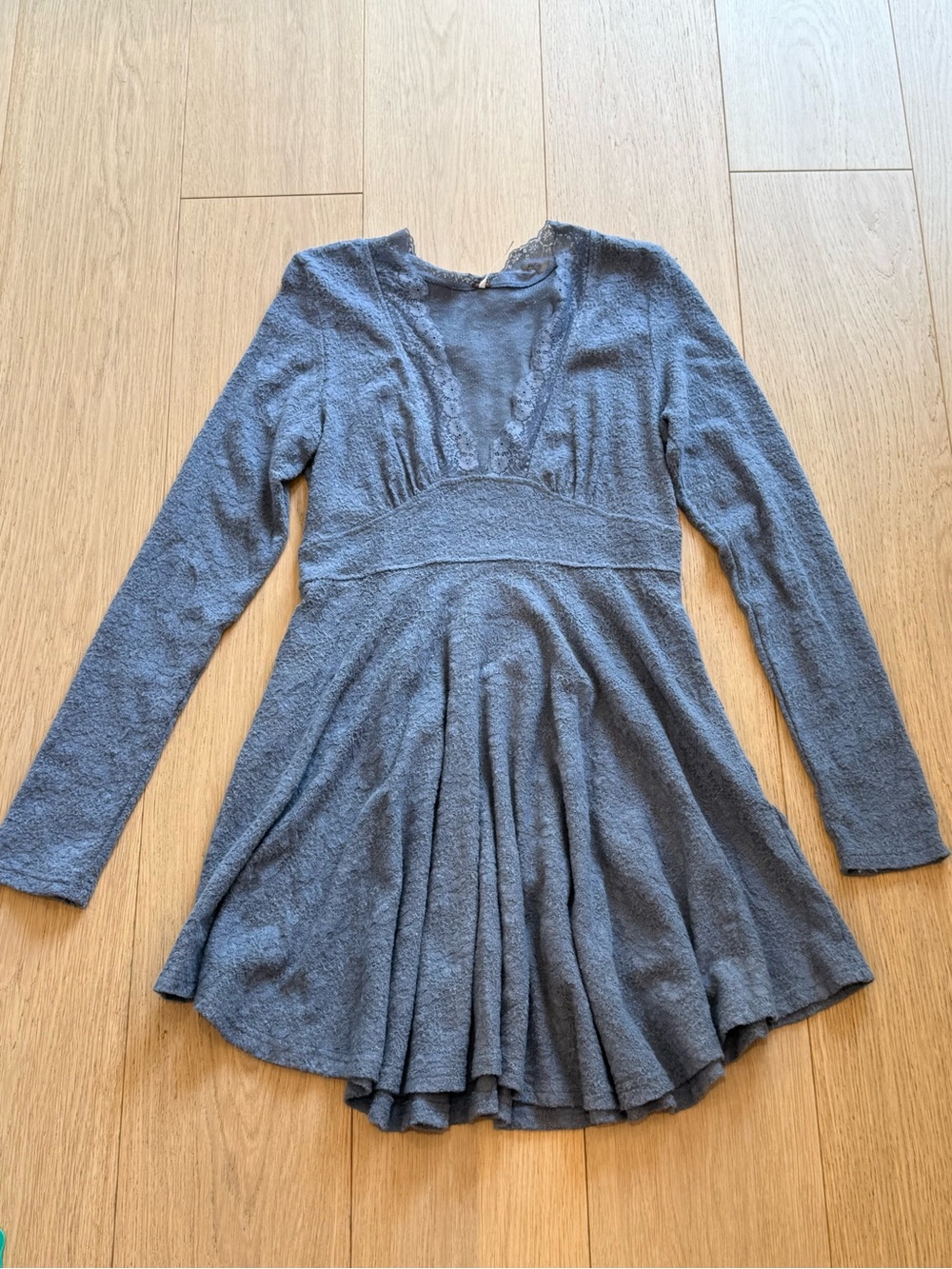 NWOT Free People All Yours Long Sleeve Mini Dress Blue Lace Trim Size M Boho - Picture 3 of 11